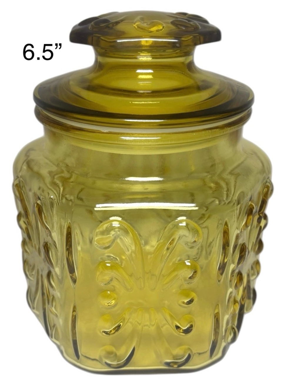 #1 Vintage LE Smith Atterbury Scroll Amber Glass Canister Apothecary Jar